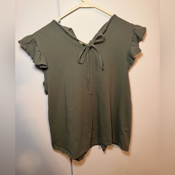 Loft Short Sleeve 2 Top Bundle Size Large. Green Eyelet & Grey Floral Top - Picture 3 of 11